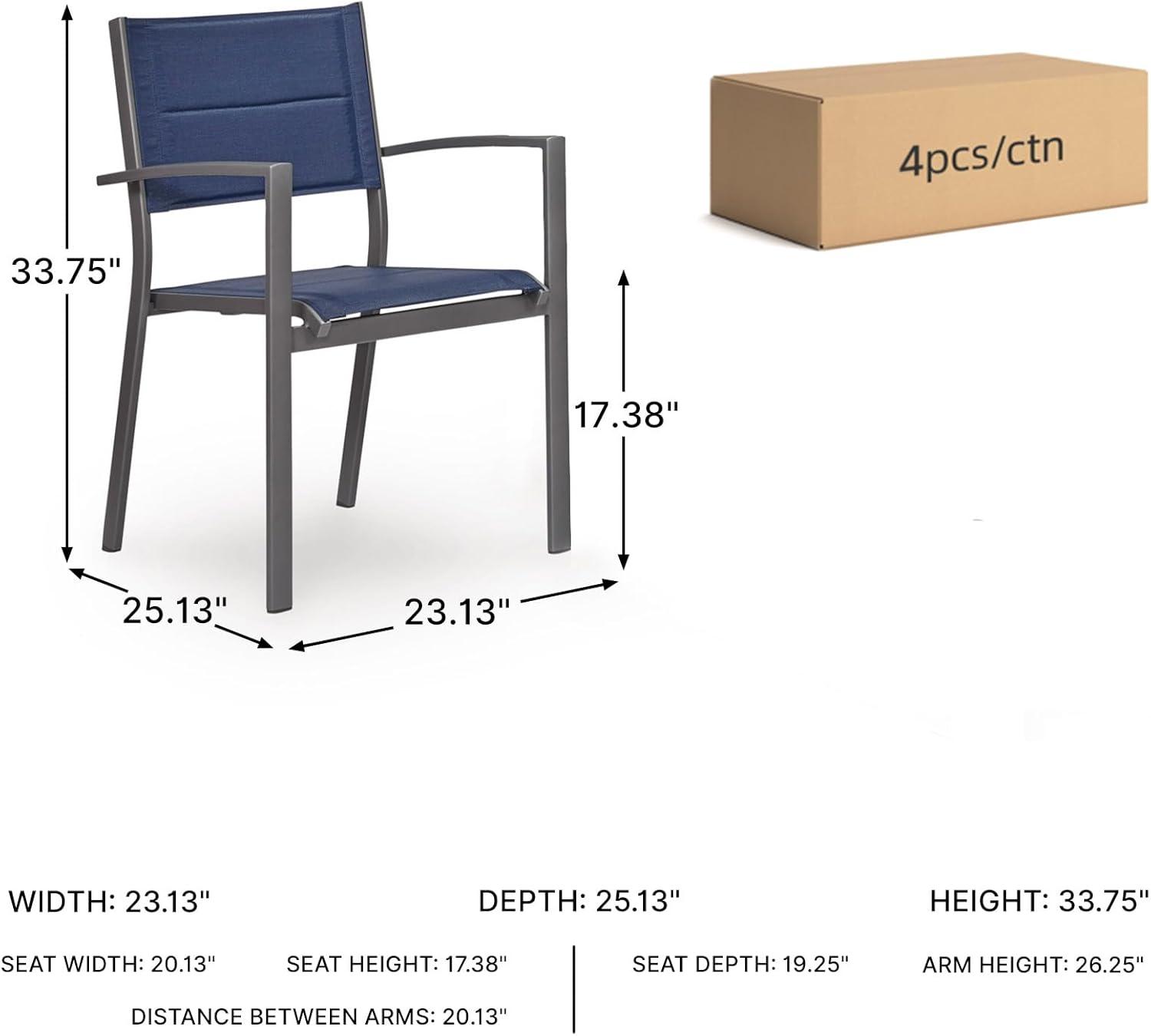 imageSignature Design by Ashley Point Bonita Set of 4 Outdoor Chairs with Padded Sling Seat Stackable Aluminum Lounge Chairs for Patio and Porch Seating Gray Frame with Blue Sling