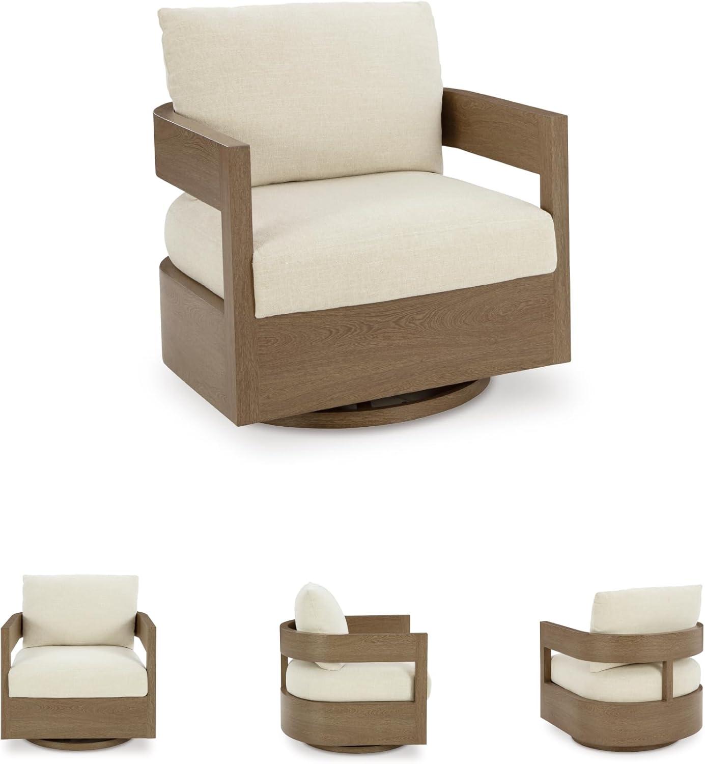 imageSignature Design by Ashley Serene Bay Outdoor 360 Swivel Glider Chair WoodLook PowderCoated Aluminum Frame Nuvella Fabric Cushions Patio Seating