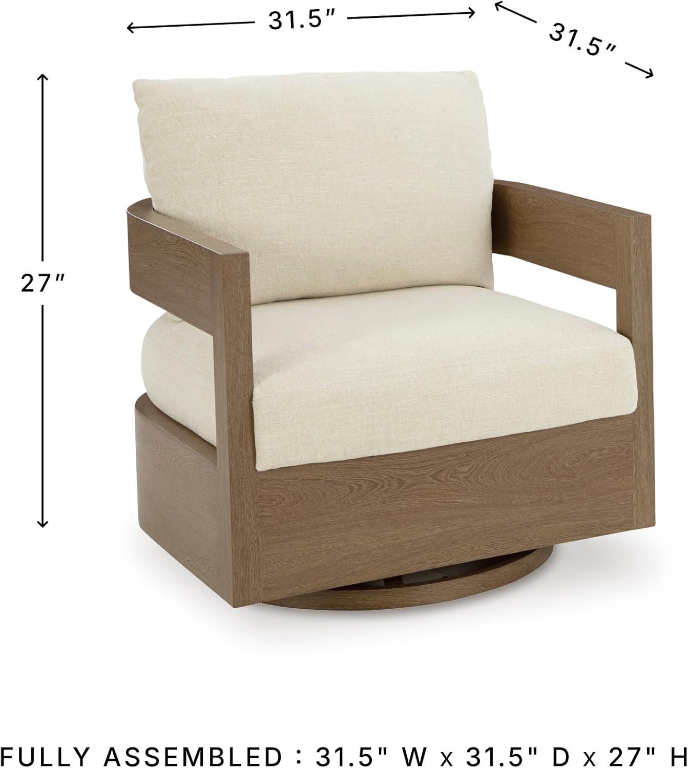 imageSignature Design by Ashley Serene Bay Outdoor 360 Swivel Glider Chair WoodLook PowderCoated Aluminum Frame Nuvella Fabric Cushions Patio Seating