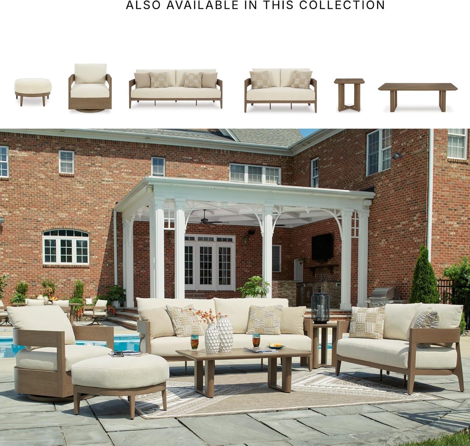 imageSignature Design by Ashley Serene Bay Outdoor 360 Swivel Glider Chair WoodLook PowderCoated Aluminum Frame Nuvella Fabric Cushions Patio Seating