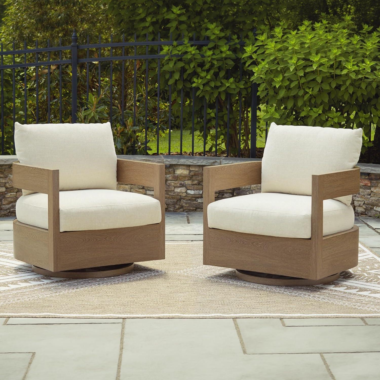 imageSignature Design by Ashley Serene Bay Outdoor 360 Swivel Glider Chair WoodLook PowderCoated Aluminum Frame Nuvella Fabric Cushions Patio Seating