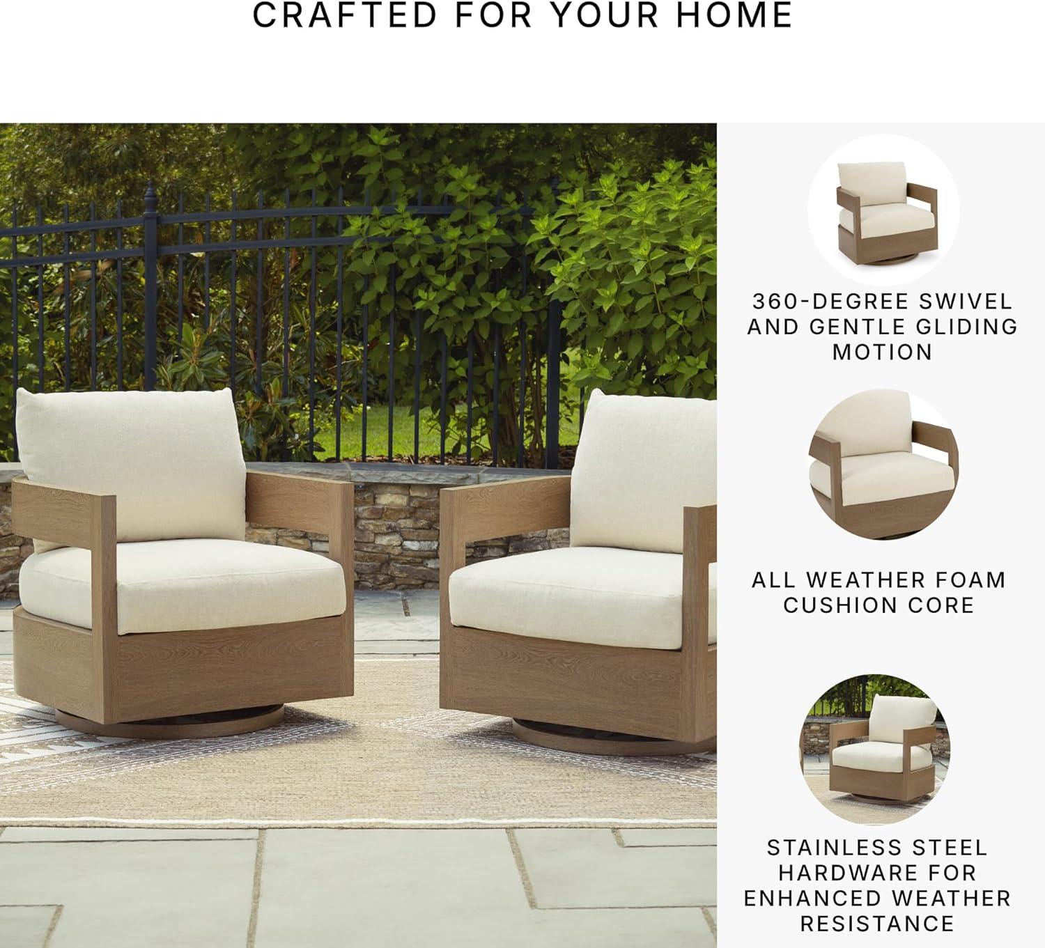 imageSignature Design by Ashley Serene Bay Outdoor 360 Swivel Glider Chair WoodLook PowderCoated Aluminum Frame Nuvella Fabric Cushions Patio Seating