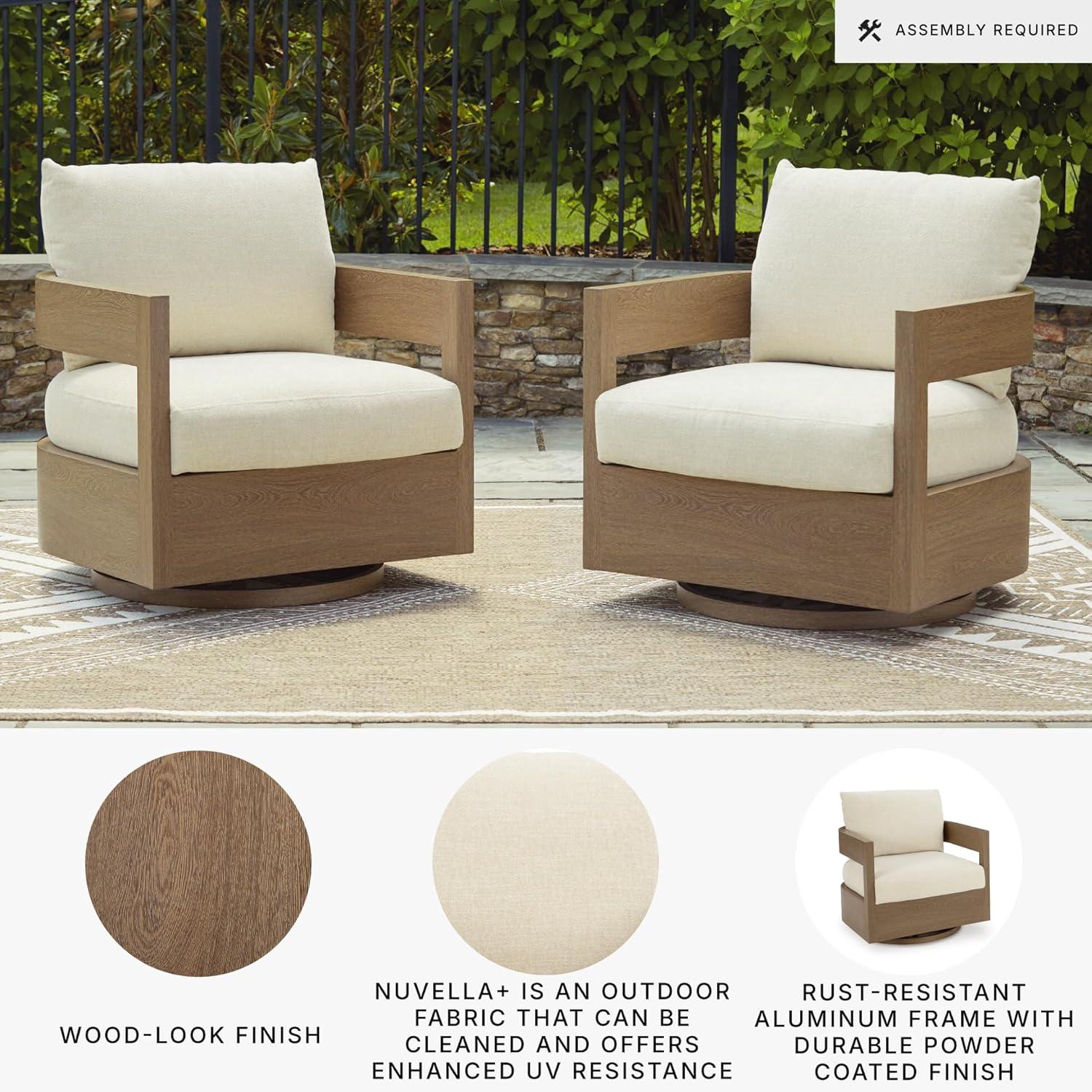 imageSignature Design by Ashley Serene Bay Outdoor 360 Swivel Glider Chair WoodLook PowderCoated Aluminum Frame Nuvella Fabric Cushions Patio Seating