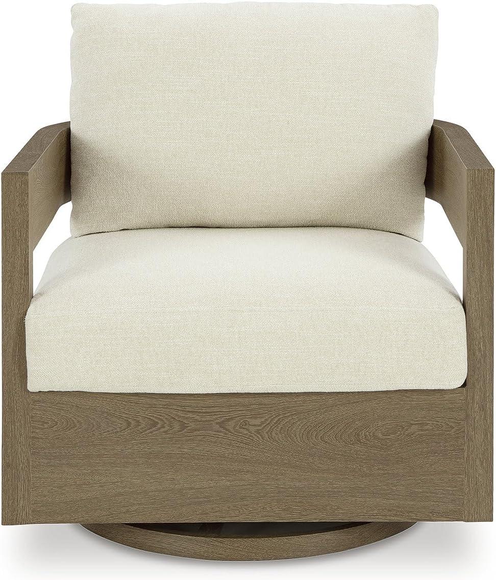 imageSignature Design by Ashley Serene Bay Outdoor 360 Swivel Glider Chair WoodLook PowderCoated Aluminum Frame Nuvella Fabric Cushions Patio Seating