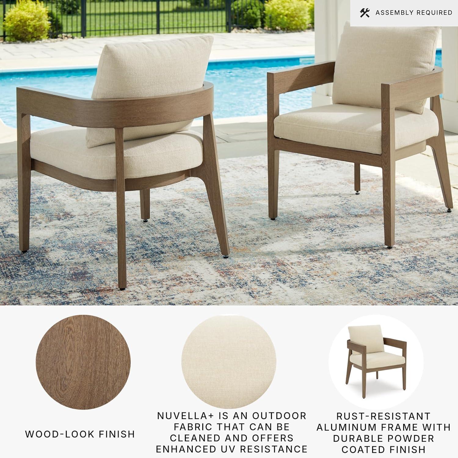 imageSignature Design by Ashley Serene Bay Outdoor Dining Chair Set of 2 WoodLook PowderCoated Aluminum with Nuvella Cushions for Patio Deck and Garden