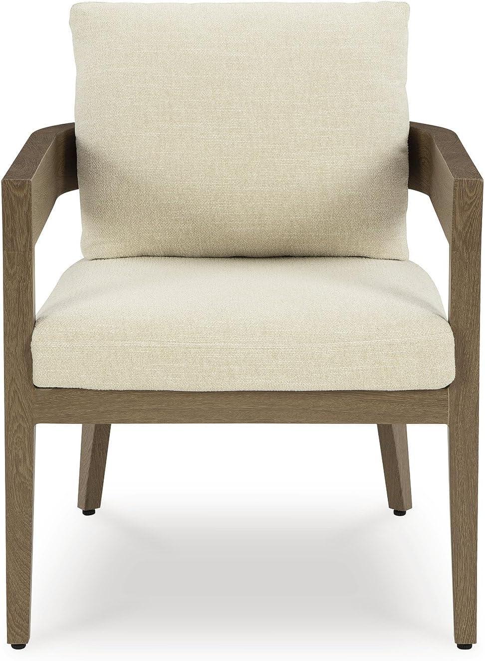 imageSignature Design by Ashley Serene Bay Outdoor Dining Chair Set of 2 WoodLook PowderCoated Aluminum with Nuvella Cushions for Patio Deck and Garden