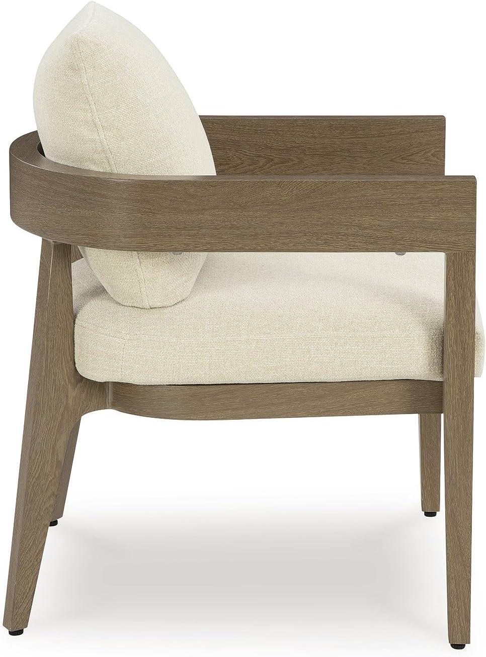 imageSignature Design by Ashley Serene Bay Outdoor Dining Chair Set of 2 WoodLook PowderCoated Aluminum with Nuvella Cushions for Patio Deck and Garden