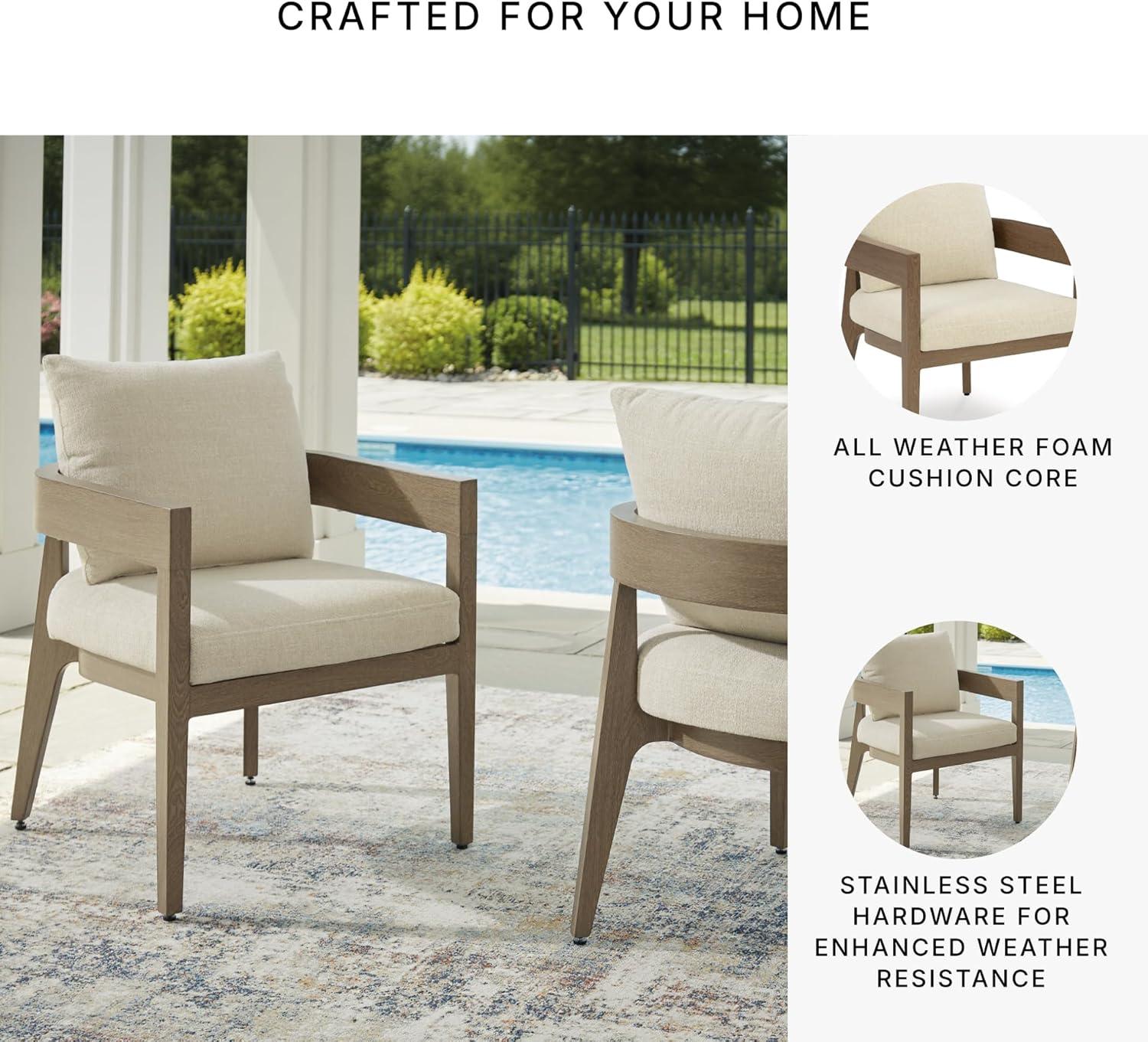 imageSignature Design by Ashley Serene Bay Outdoor Dining Chair Set of 2 WoodLook PowderCoated Aluminum with Nuvella Cushions for Patio Deck and Garden