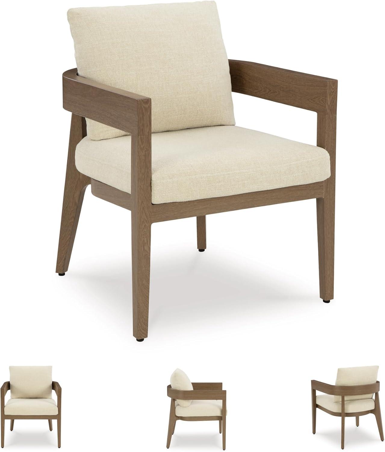imageSignature Design by Ashley Serene Bay Outdoor Dining Chair Set of 2 WoodLook PowderCoated Aluminum with Nuvella Cushions for Patio Deck and Garden