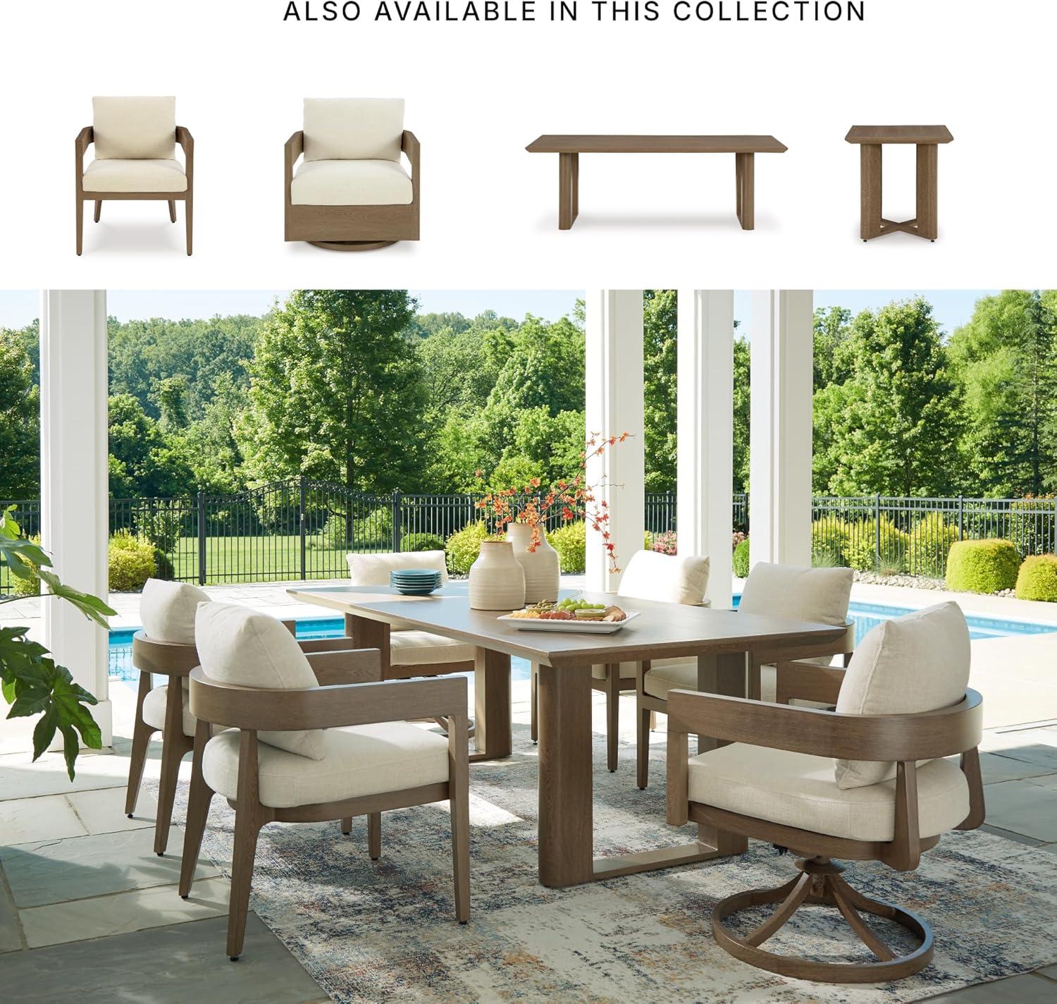 imageSignature Design by Ashley Serene Bay Outdoor Dining Chair Set of 2 WoodLook PowderCoated Aluminum with Nuvella Cushions for Patio Deck and Garden