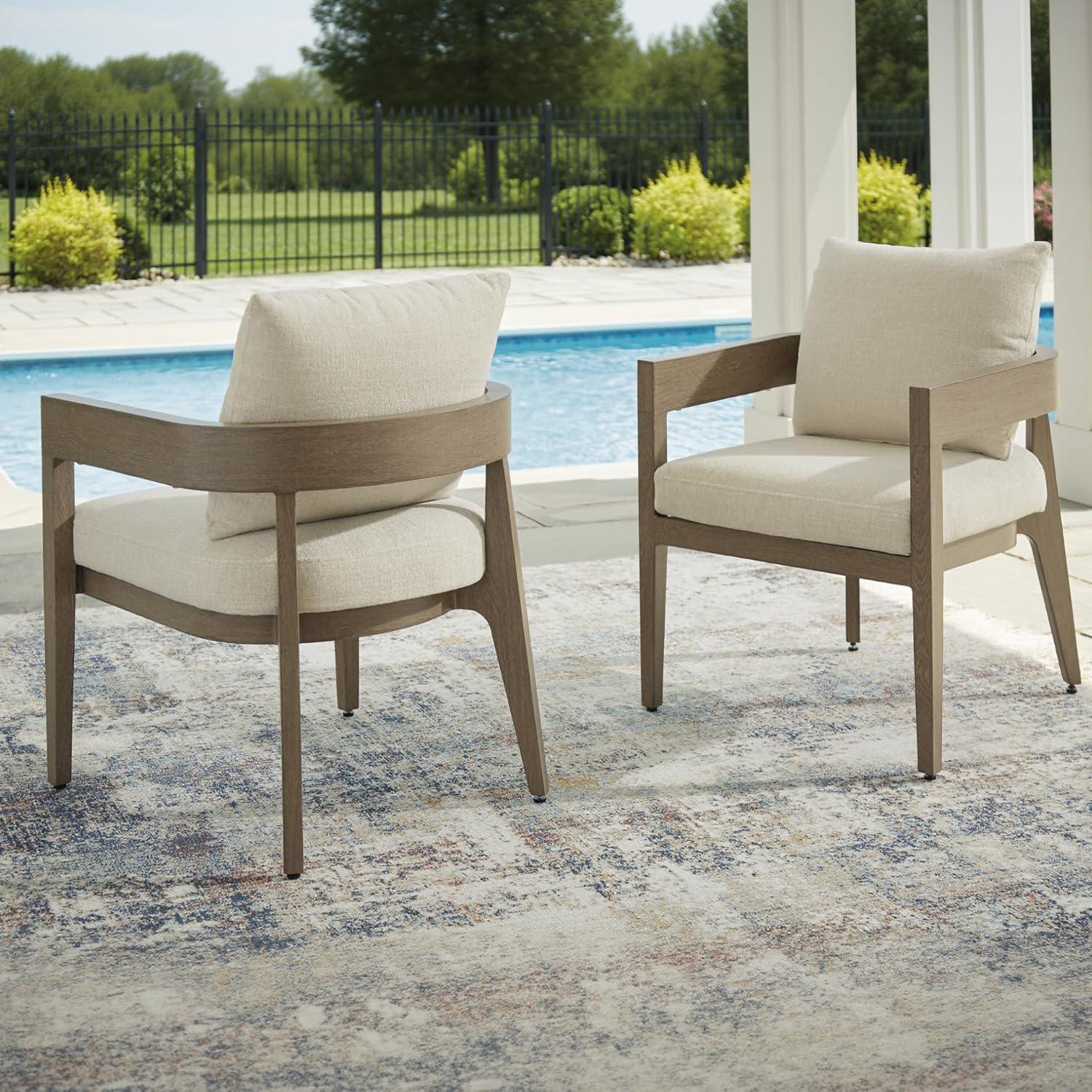 imageSignature Design by Ashley Serene Bay Outdoor Dining Chair Set of 2 WoodLook PowderCoated Aluminum with Nuvella Cushions for Patio Deck and Garden