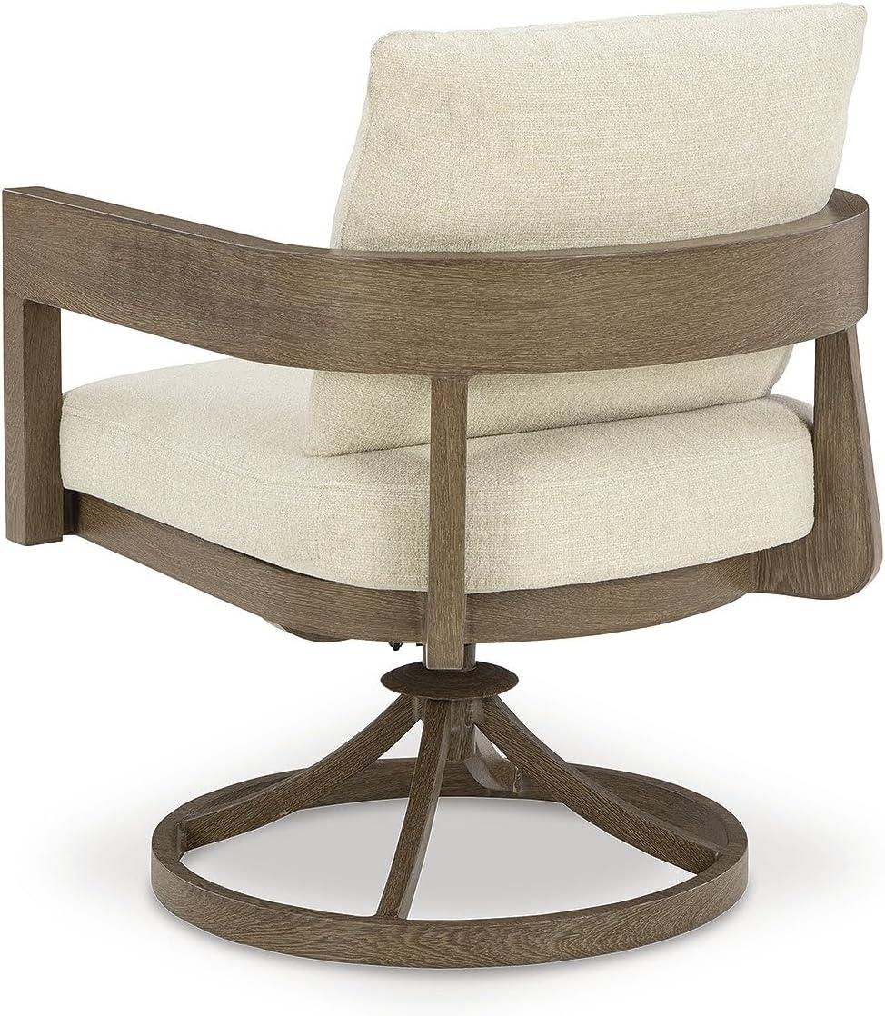imageSignature Design by Ashley Serene Bay Outdoor Dining Chair with 360Degree Swivel WoodLook Powder Coated Aluminum Nuvella Cushions for Patio Table Seating Set of 2