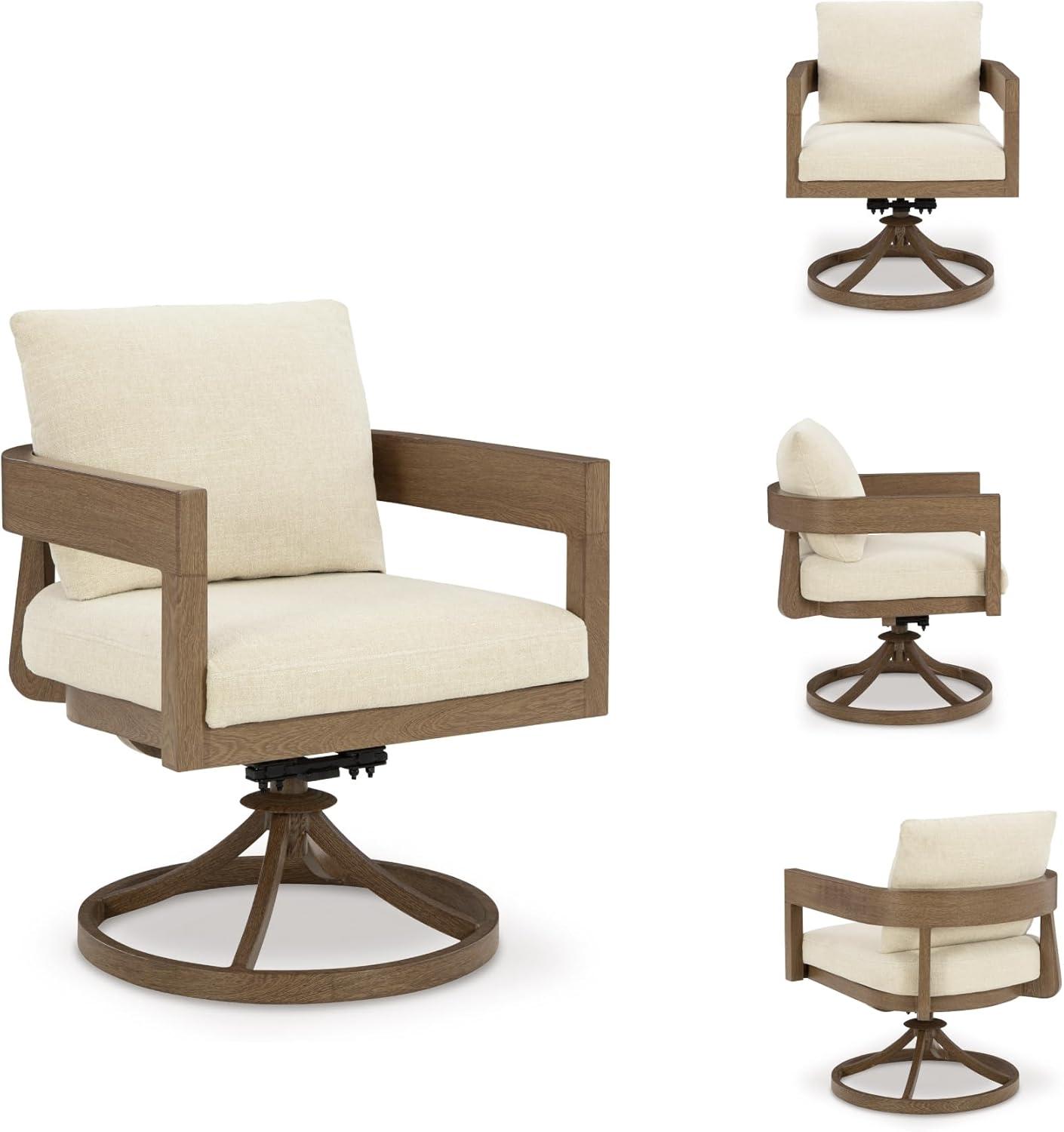 imageSignature Design by Ashley Serene Bay Outdoor Dining Chair with 360Degree Swivel WoodLook Powder Coated Aluminum Nuvella Cushions for Patio Table Seating Set of 2