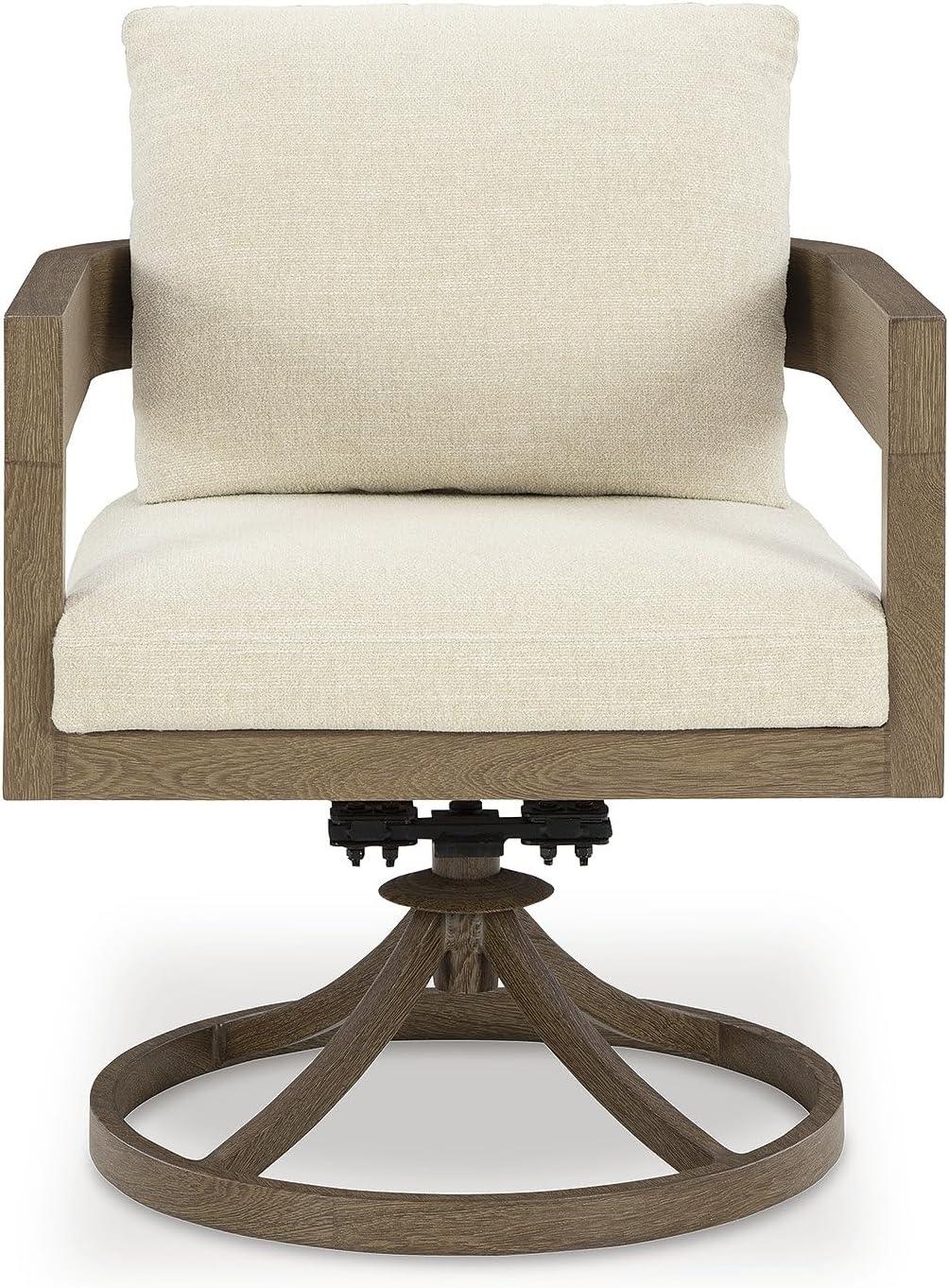 imageSignature Design by Ashley Serene Bay Outdoor Dining Chair with 360Degree Swivel WoodLook Powder Coated Aluminum Nuvella Cushions for Patio Table Seating Set of 2