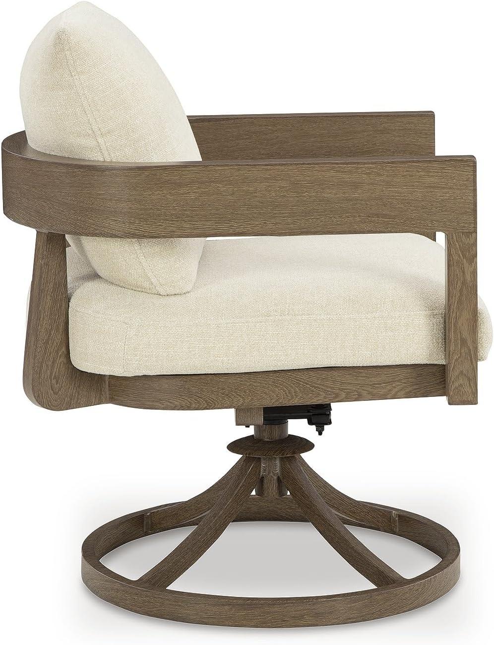imageSignature Design by Ashley Serene Bay Outdoor Dining Chair with 360Degree Swivel WoodLook Powder Coated Aluminum Nuvella Cushions for Patio Table Seating Set of 2