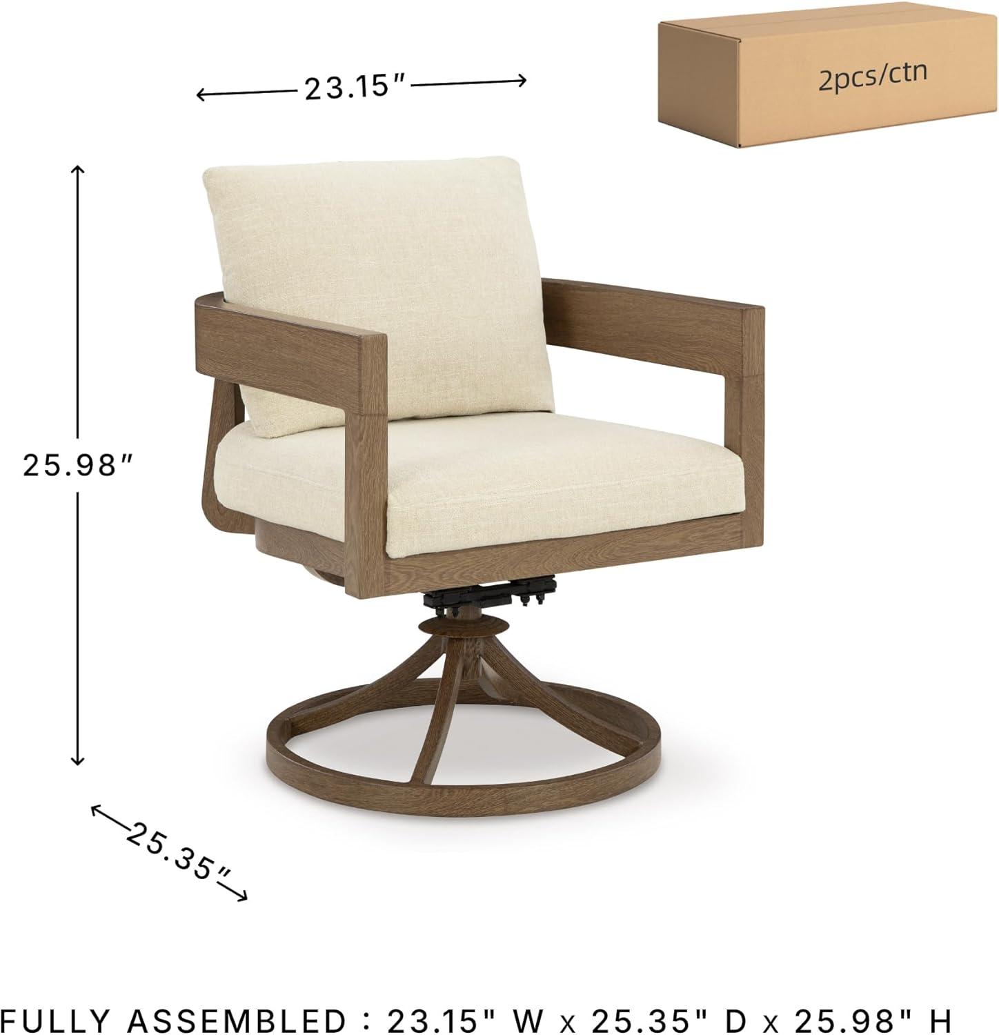 imageSignature Design by Ashley Serene Bay Outdoor Dining Chair with 360Degree Swivel WoodLook Powder Coated Aluminum Nuvella Cushions for Patio Table Seating Set of 2