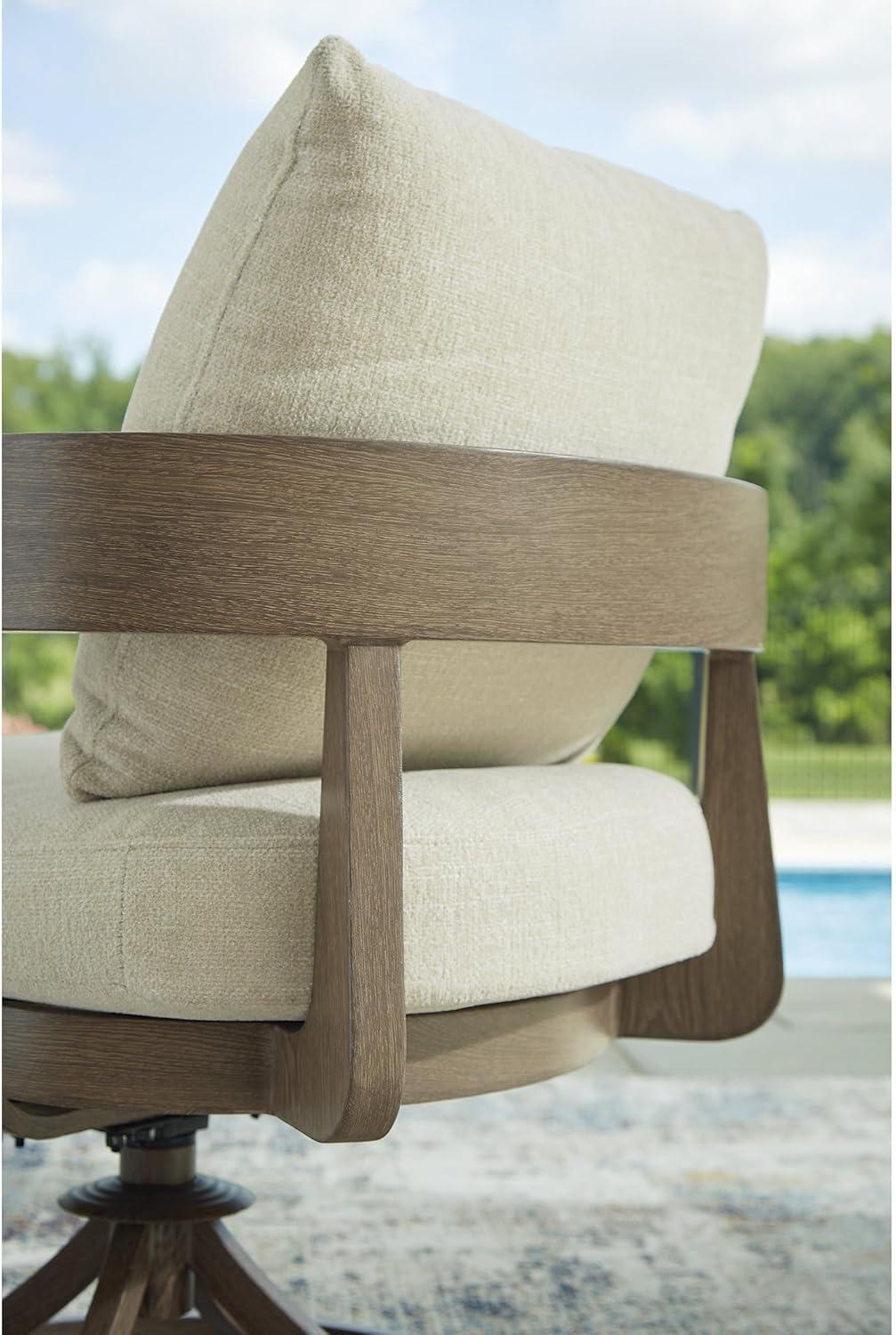 imageSignature Design by Ashley Serene Bay Outdoor Dining Chair with 360Degree Swivel WoodLook Powder Coated Aluminum Nuvella Cushions for Patio Table Seating Set of 2