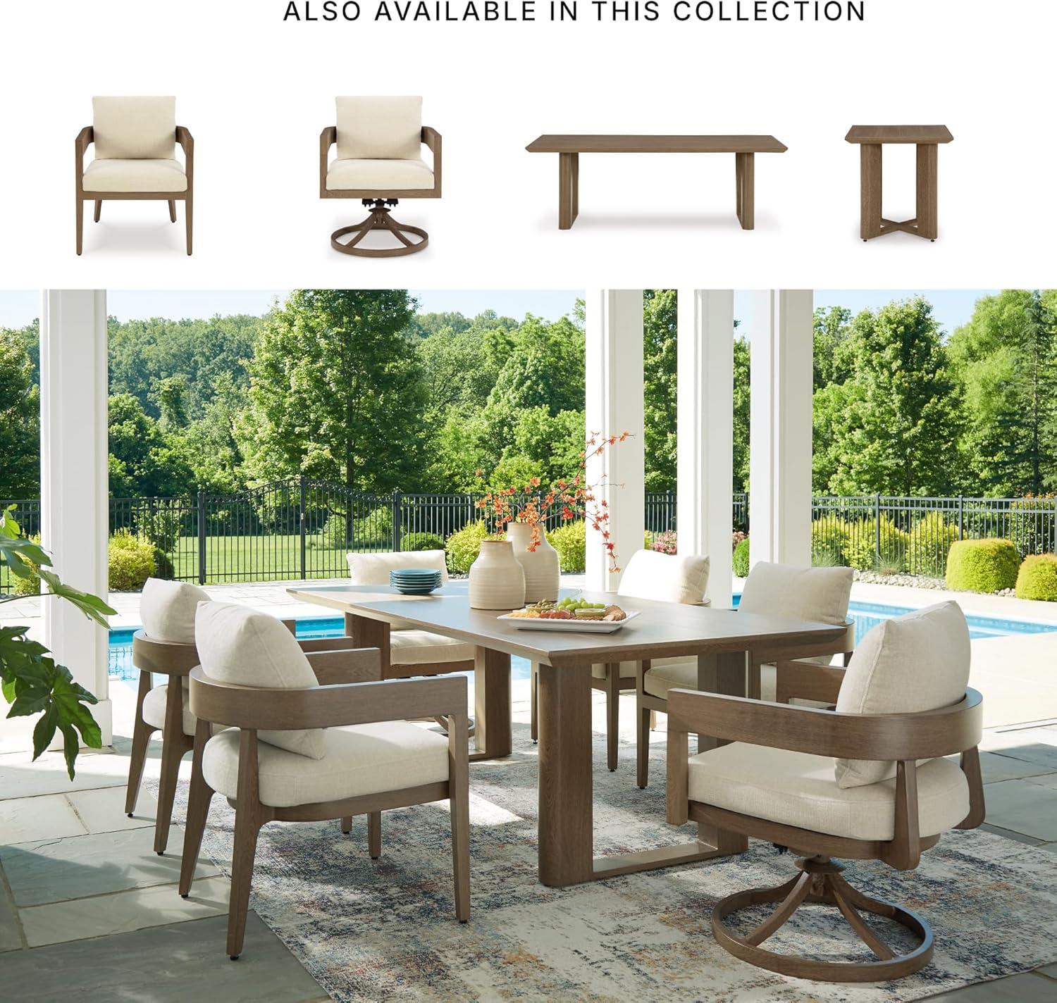 imageSignature Design by Ashley Serene Bay Outdoor Dining Chair with 360Degree Swivel WoodLook Powder Coated Aluminum Nuvella Cushions for Patio Table Seating Set of 2
