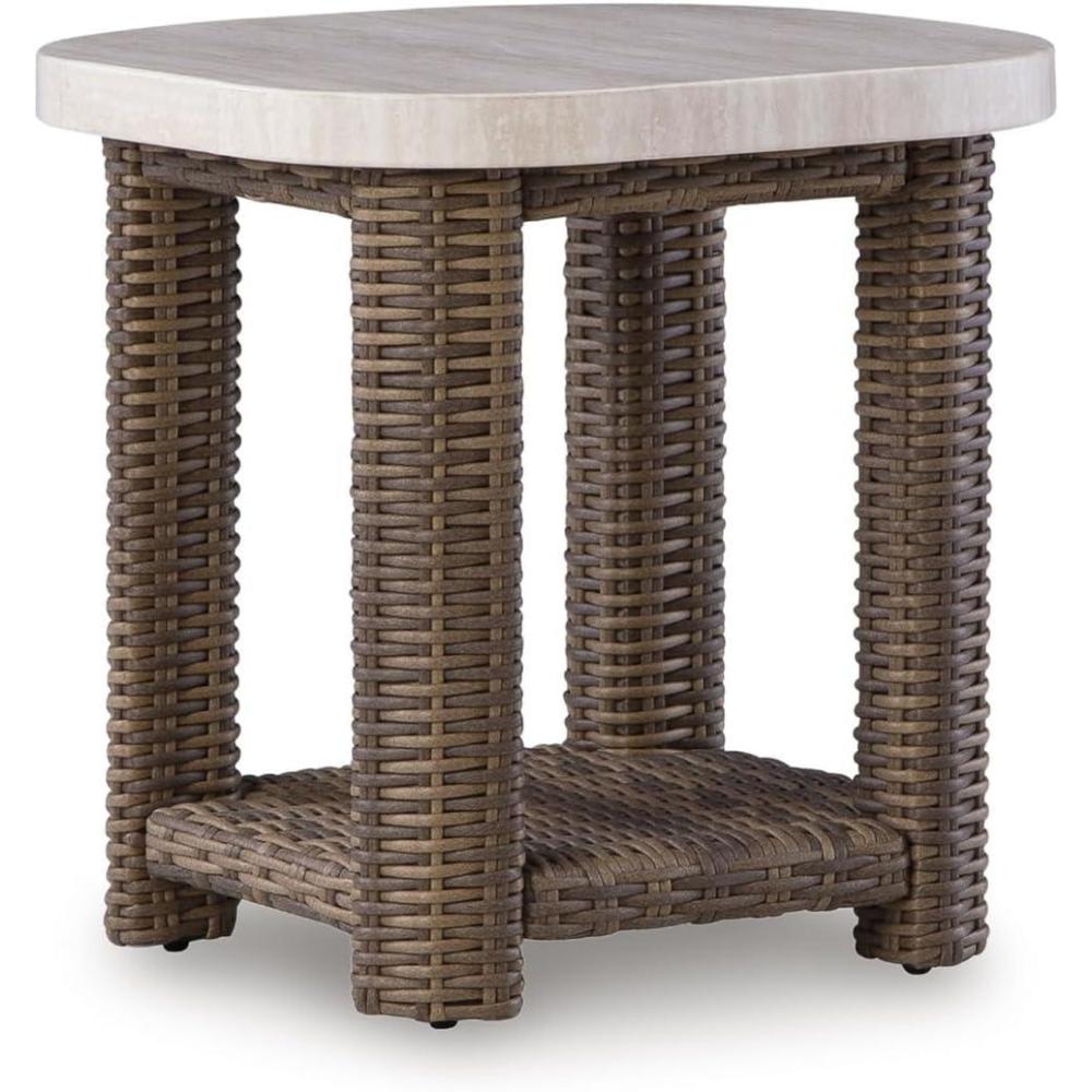 imageSignature Design by Ashley Angel Island Outdoor Table AllWeather Resin Wicker and Aluminum Compact Shelf Design for Patio Poolside and Deck Use Outside Living