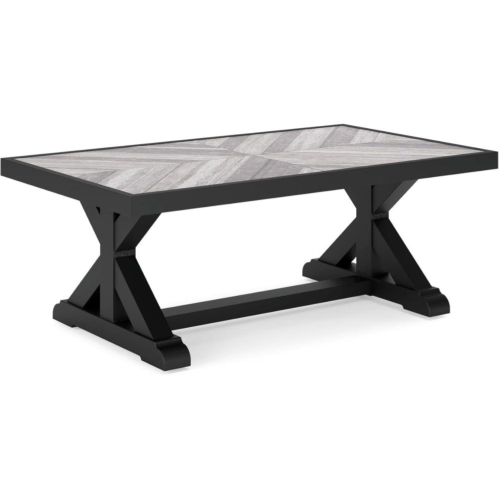 imageSignature Design by Ashley Beachcroft Outdoor Rectangular Top Coffee Table RustResistant Aluminum Base amp Porcelain Top 4825 W x 28 D x 1838 H BeigeBlack