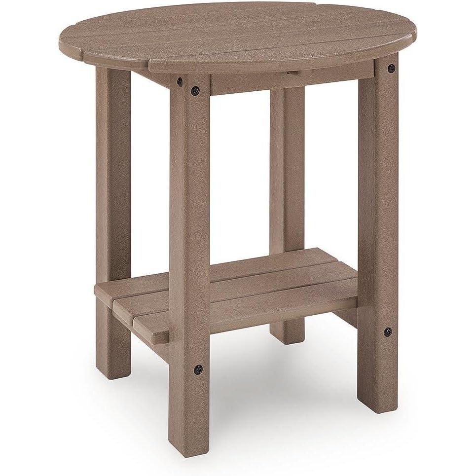 imageSignature Design by Ashley Cliffs Beach Outdoor End Table Featuring MEGATUFF HDPE WoodLook Slatted Top with Shelf WeatherResistant Small Outdoor Table for Patio Poolside or Balcony