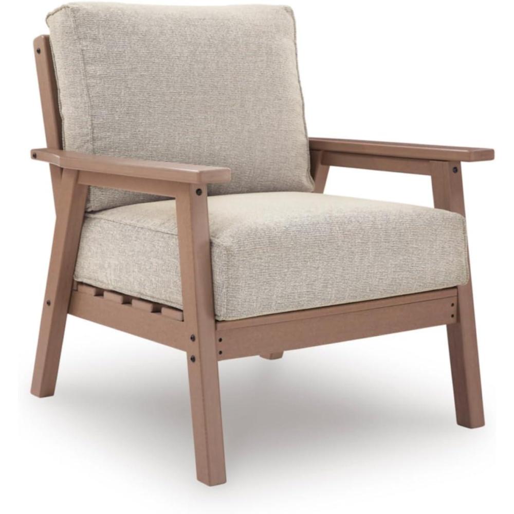 imageSignature Design by Ashley Cliffs Beach Outdoor Lounge Chair with MEGATUFF HDPE WoodLook Frame Nuvella Cushions WeatherResistant Patio Seating for Backyard Deck Set of 2