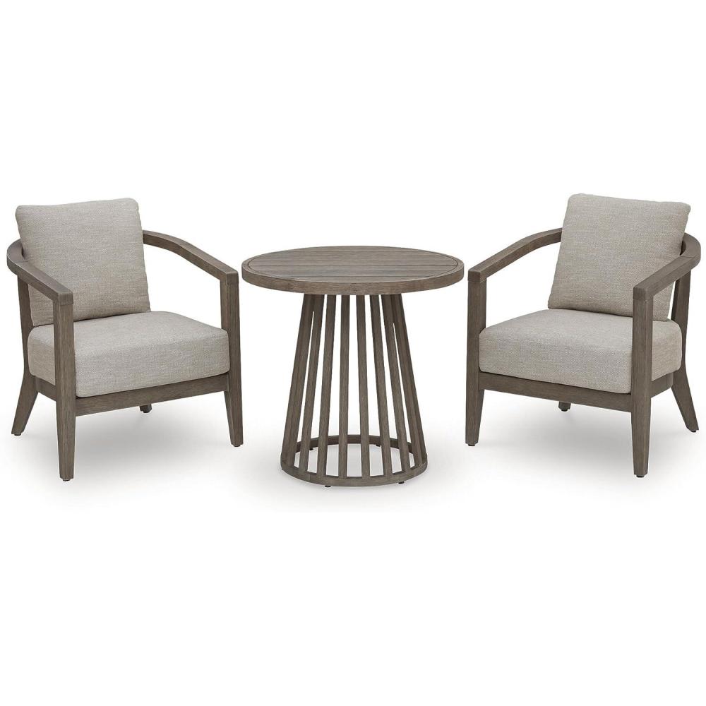 imageSignature Design by Ashley Cool Days Contemporary UV Resistant Outdoor Chairs with Cushions and Table Set Set of 3 Beige amp Dark Brown