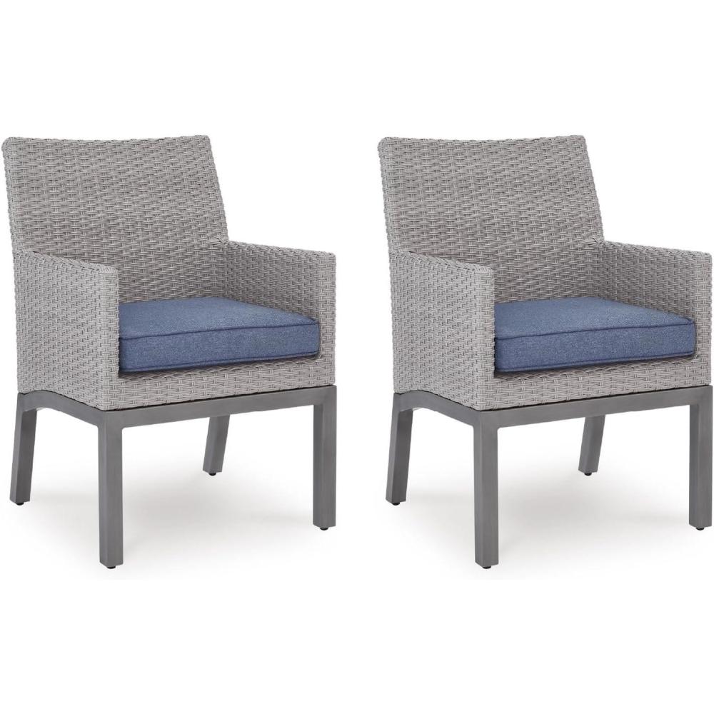 imageSignature Design by Ashley Dillon Beach Outdoor Armchair Gray Resin Wicker Aluminum Frame Nuvella Fabric Cushions LowMaintenance Patio Porch or Deck Seating Set of 2
