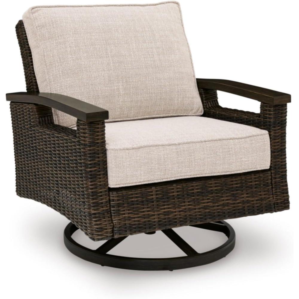 imageSignature Design by Ashley Drakes Beach Outdoor Lounge Chair Resin Wicker Aluminum Frame 360Degree Swivel Rocker Comfort for Patio Deck Entertaining