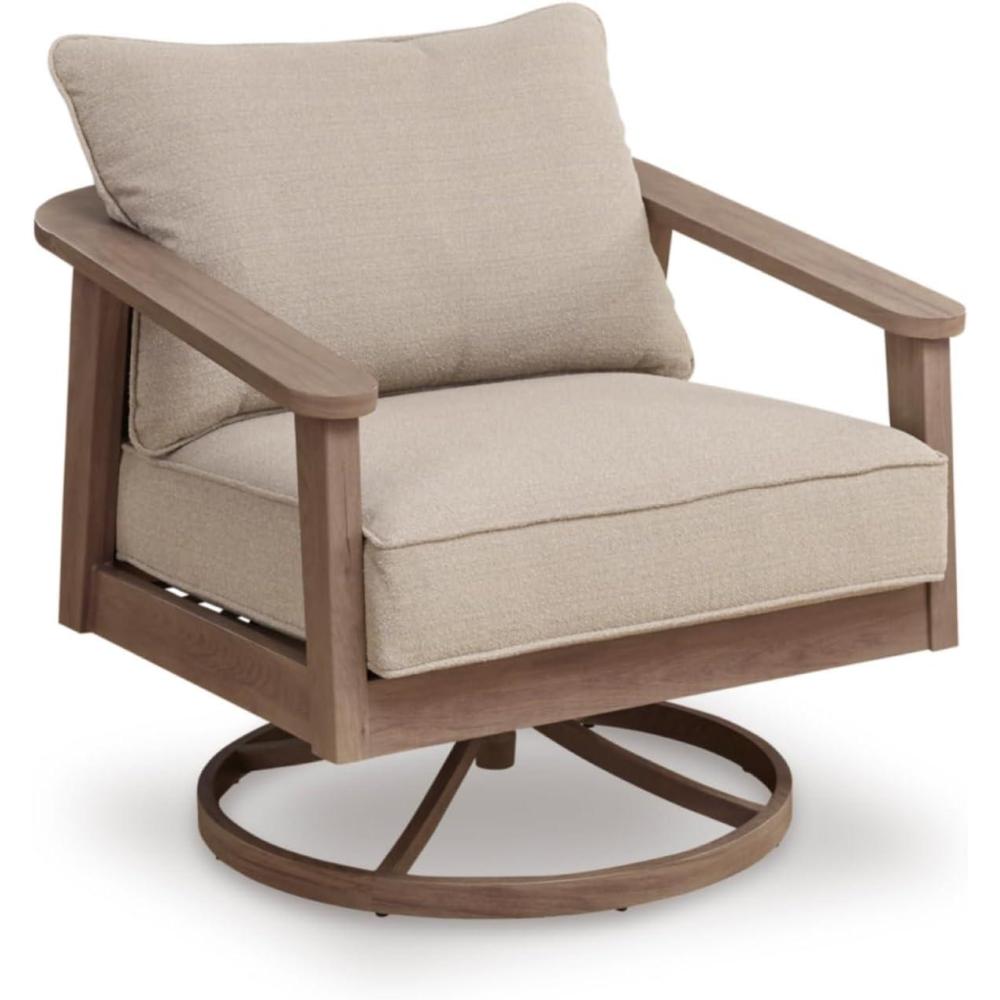 imageSignature Design by Ashley Francis Beach Outdoor Rocking Chair 360Degree Swivel AllWeather Woven Resin Wicker and Aluminum Frame Patio Seating Neutral