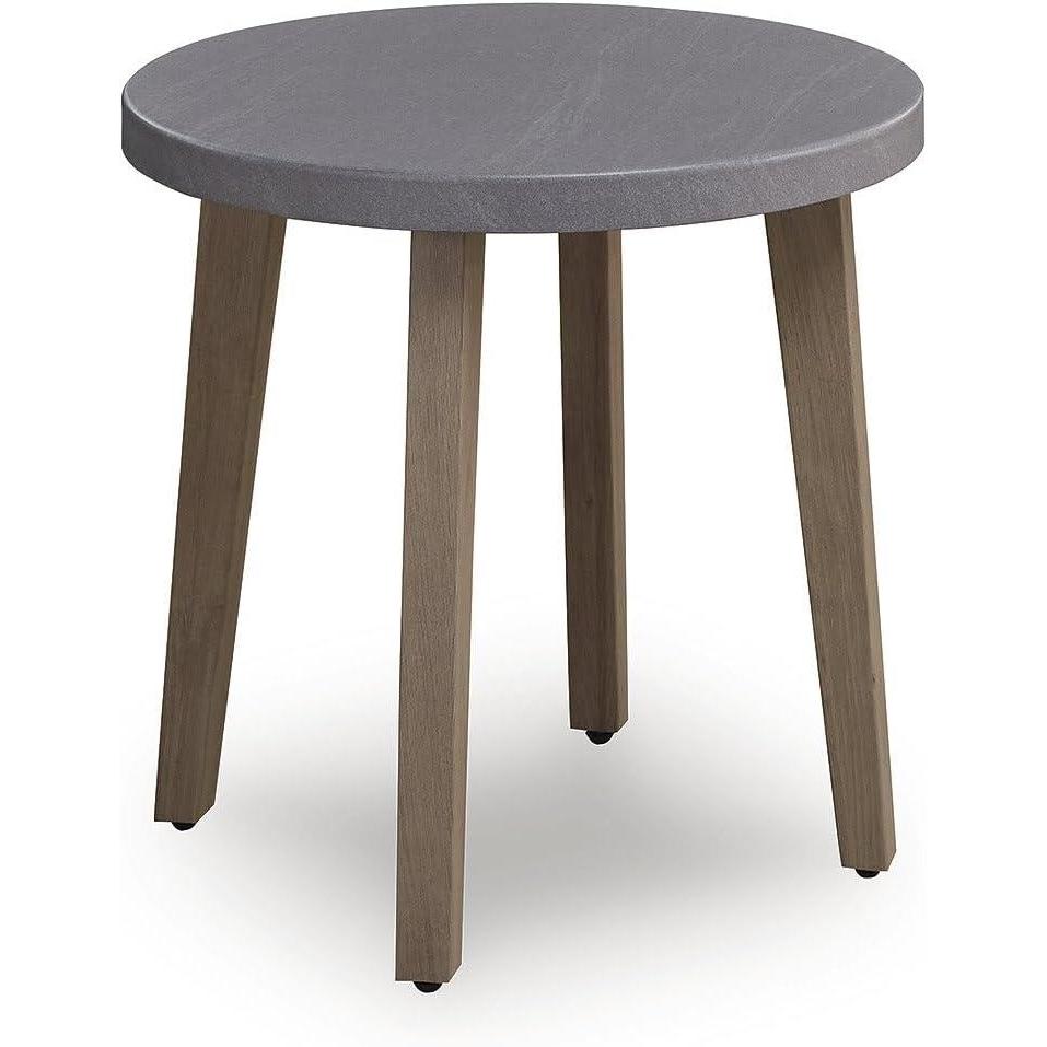 imageSignature Design by Ashley Francis Beach Small Outdoor Table WoodLook Aluminum Frame with StoneLook Top for Outside Patio Deck or Poolside Seating Areas