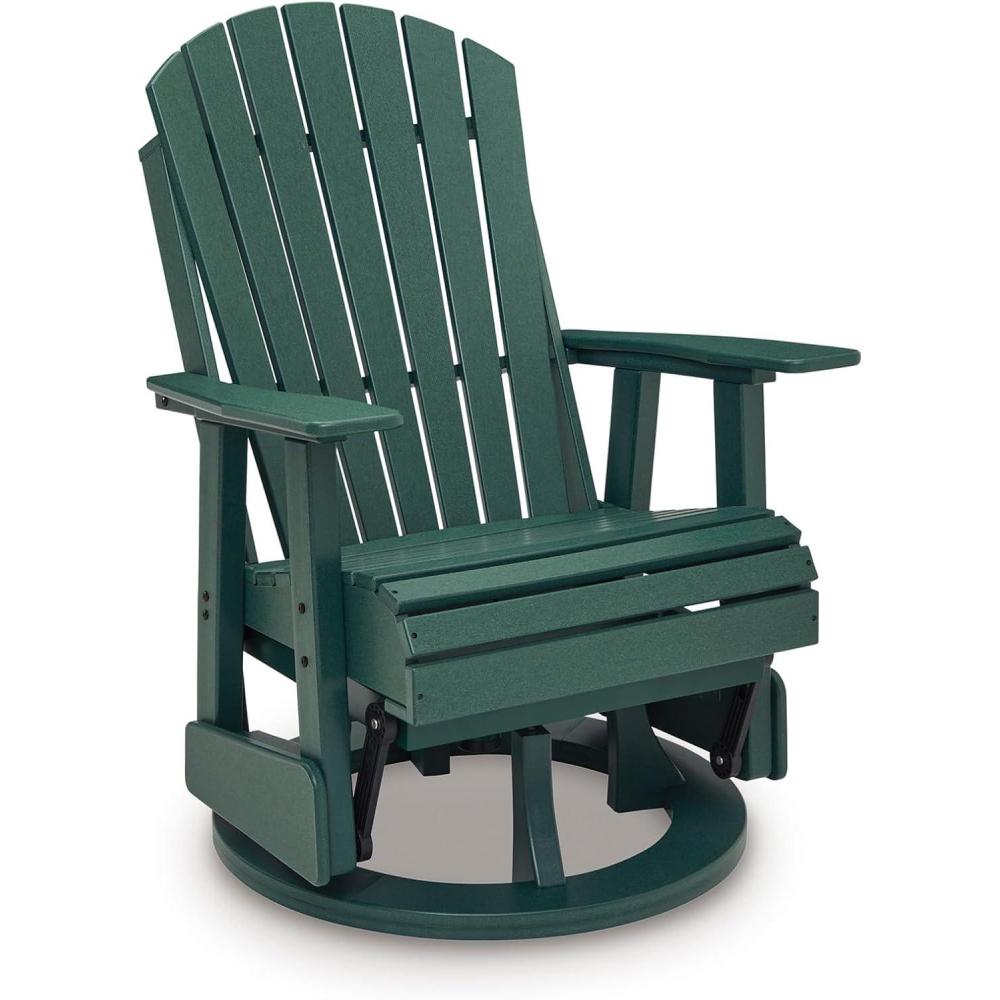 imageSignature Design by Ashley Hyland Wave Outdoor Chair 360Degree Swivel Glider MEGATUFF HDPE AdirondackInspired Lounger Design for Patio and Porch Green