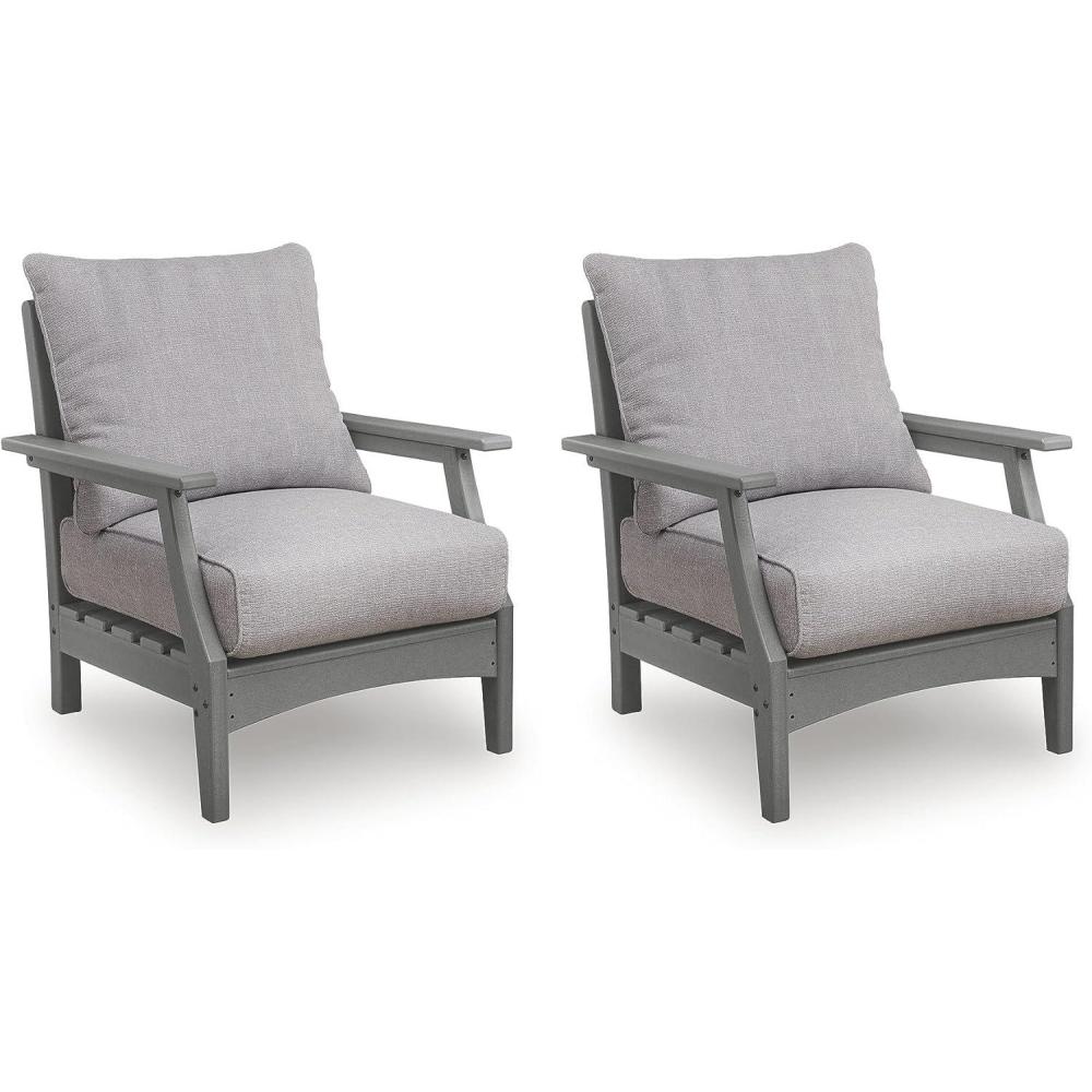 imageSignature Design by Ashley Lone View Bay Casual Outdoor Lounge Chair with Cushion Set of 2 Gray