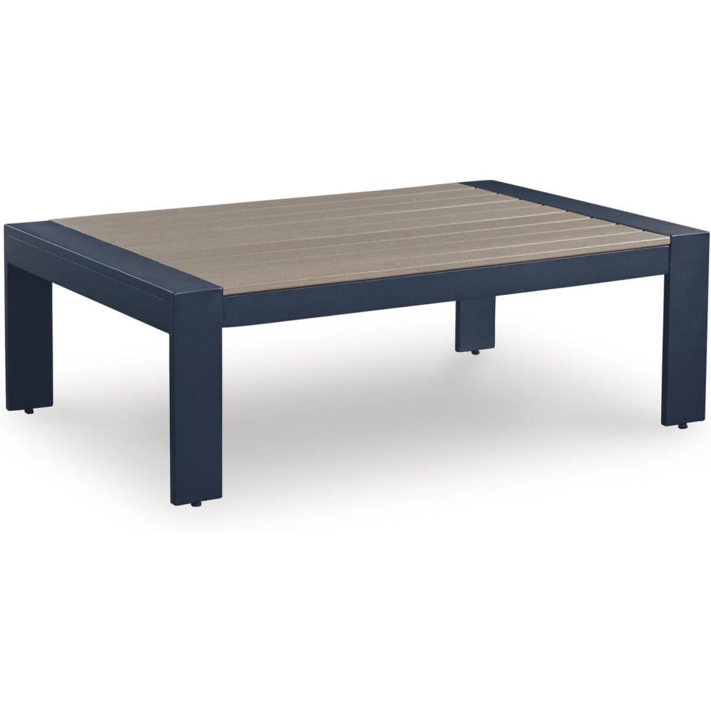 imageSignature Design by Ashley Mabry Shores Outdoor Coffee Table WeatherResistant Aluminum and MEGATUFF HDPE WoodLook Top for Outside Patio Table Use Blue