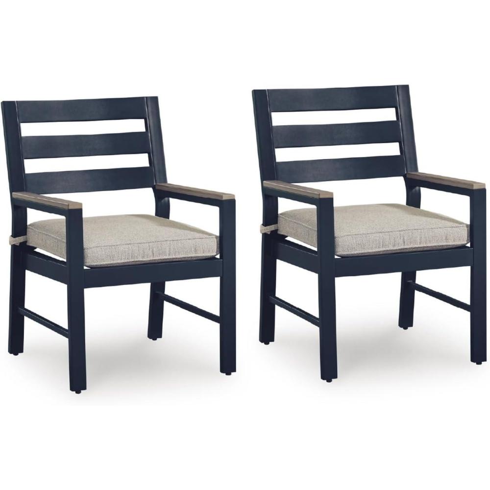 imageSignature Design by Ashley Mabry Shores Outdoor Dining Chair Cushioned Metal with WoodLook Arms for Deck Patio and Garden Dining WeatherResistant Blue Set of 2