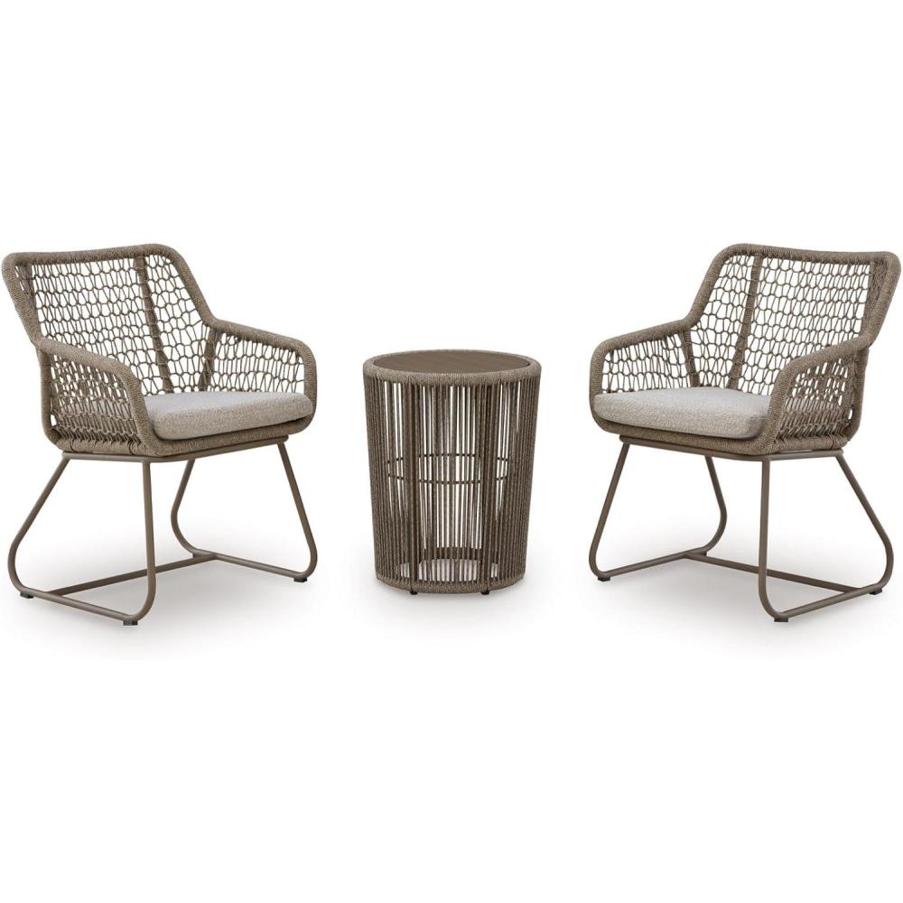 imageSignature Design by Ashley Monarch Heights Outdoor Table and Chairs Set Contemporary Rope Patio Furniture with Cushions Aluminum Frame for Outside Dining and Seating