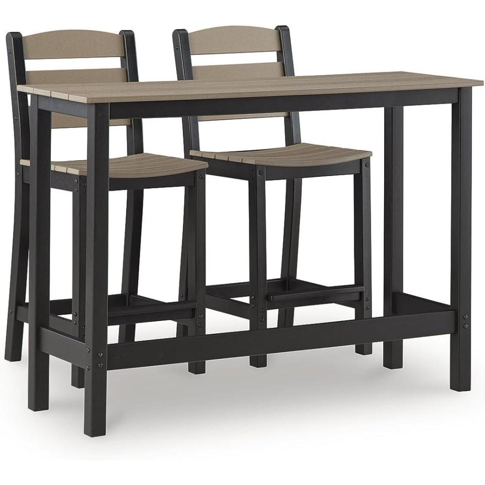 imageSignature Design by Ashley Moondance Contemporary Outdoor Weather Resistant Counter Table and 2 Bar Stools Set of 3 Black amp Light Brown