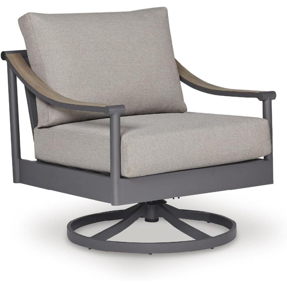 imageSignature Design by Ashley North Island Outdoor Rocking Chair 360Degree Swivel Lounge Seating with PowderCoated Aluminum Frame and UVResistant Nuvella Fabric for Patio or Porch Gray