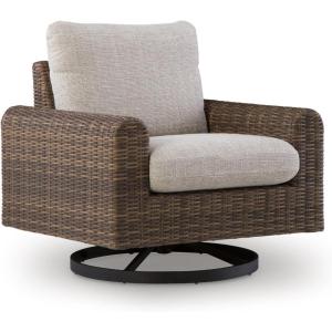 Signature Design by Ashley Angel Island Outdoor Rocking Chair, 360-Degree Swivel Lounge Comfort, Aluminum Frame Resin Wicker with Nuvella Fabric for Patio Porch Deck