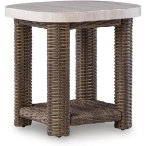 Signature Design by Ashley Angel Island Outdoor Table, All-Weather Resin Wicker and Aluminum, Compact Shelf Design for Patio, Poolside and Deck Use Outside Living