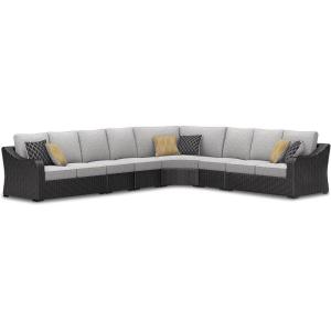 Signature Design by Ashley Beachcroft Contemporary Weather Resistant 6-Piece Outdoor Sectional with Removable Cushions and 6 Accent Pillows, Black & Light Gray