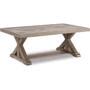Signature Design by Ashley Beachcroft Outdoor Rectangular Top Coffee Table, Rust-Resistant Aluminum Base & Porcelain Top, 48.25″ W x 28″ D x 18.38″ H, Beige(Natural)