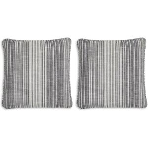 Signature Design by Ashley Chadby Next-Gen Nuvella Casual Indoor/Outdoor 22×22 Inches Striped Pillow with Zipper Closure, White & Light Gray (Pack of 2)(Square (Pack of 2))