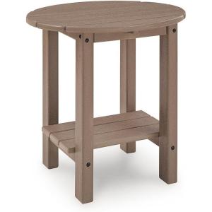 Signature Design by Ashley Cliffs Beach Outdoor End Table Featuring MEGA-TUFF HDPE Wood-Look, Slatted Top with Shelf, Weather-Resistant Small Outdoor Table for Patio, Poolside or Balcony