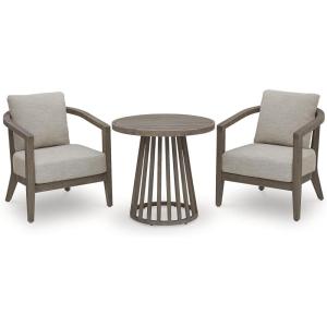 Signature Design by Ashley Cool Days Contemporary UV Resistant Outdoor Chairs with Cushions and Table Set, Set of 3, Beige & Dark Brown
