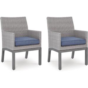 Signature Design by Ashley Dillon Beach Outdoor Armchair, Gray Resin Wicker, Aluminum Frame, Nuvella Fabric Cushions, Low-Maintenance Patio, Porch or Deck Seating, Set of 2
