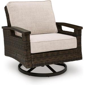 Signature Design by Ashley Drakes Beach Outdoor Lounge Chair, Resin Wicker Aluminum Frame, 360‑Degree Swivel Rocker Comfort for Patio Deck Entertaining