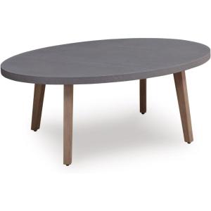 Signature Design by Ashley Francis Beach Outdoor Coffee Table, Wood-Look Aluminum Frame with Stone-Look Top, Weather-Ready Outside Patio Table for Deck or Poolside, 48′ W x 30′ D x 18′ H
