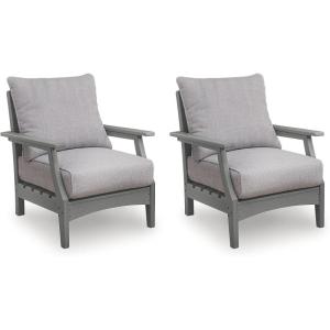 Signature Design by Ashley Lone View Bay Casual Outdoor Lounge Chair with Cushion, Set of 2, Gray