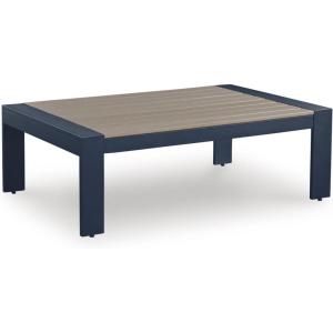 Signature Design by Ashley Mabry Shores Outdoor Coffee Table, Weather‑Resistant Aluminum and MEGA‑TUFF™ HDPE, Wood‑Look Top for Outside Patio Table Use, Blue
